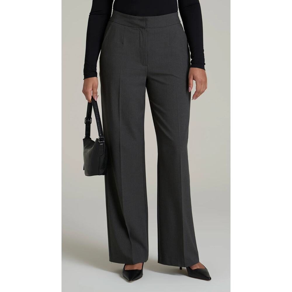 American Tall Womens Flat Front Wide Leg Dress Pants Trouser Grey Size 6 XT New